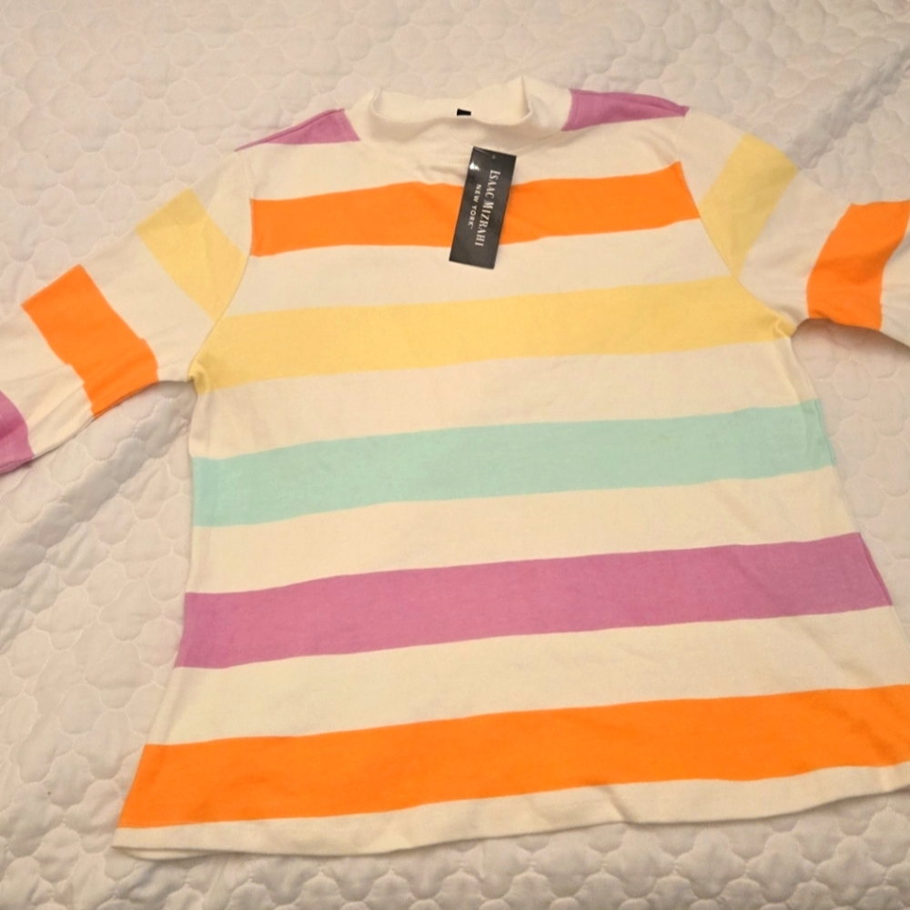 NWT- Isaac Mizrahi New York Striped Mock Neck Shirt – Size L